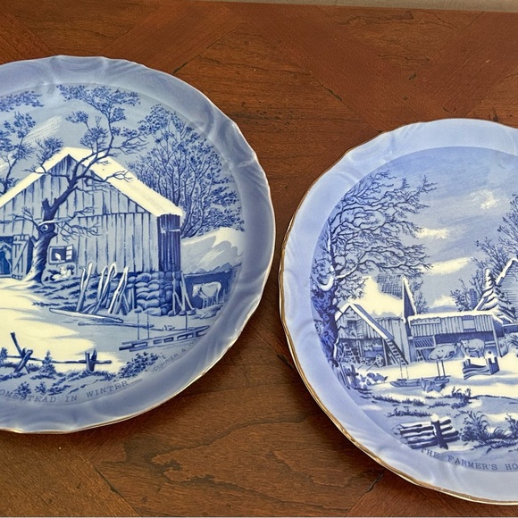 Currier and Ives set of 2 Winter Plates, Farmer's Home Winter, Homestead, Farm - Picture 10 of 12